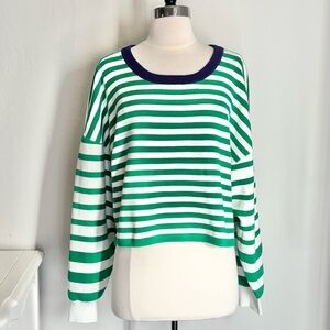 Daily Practice by Anthropologie Green & White Long Sleeve Striped Sweater, XL